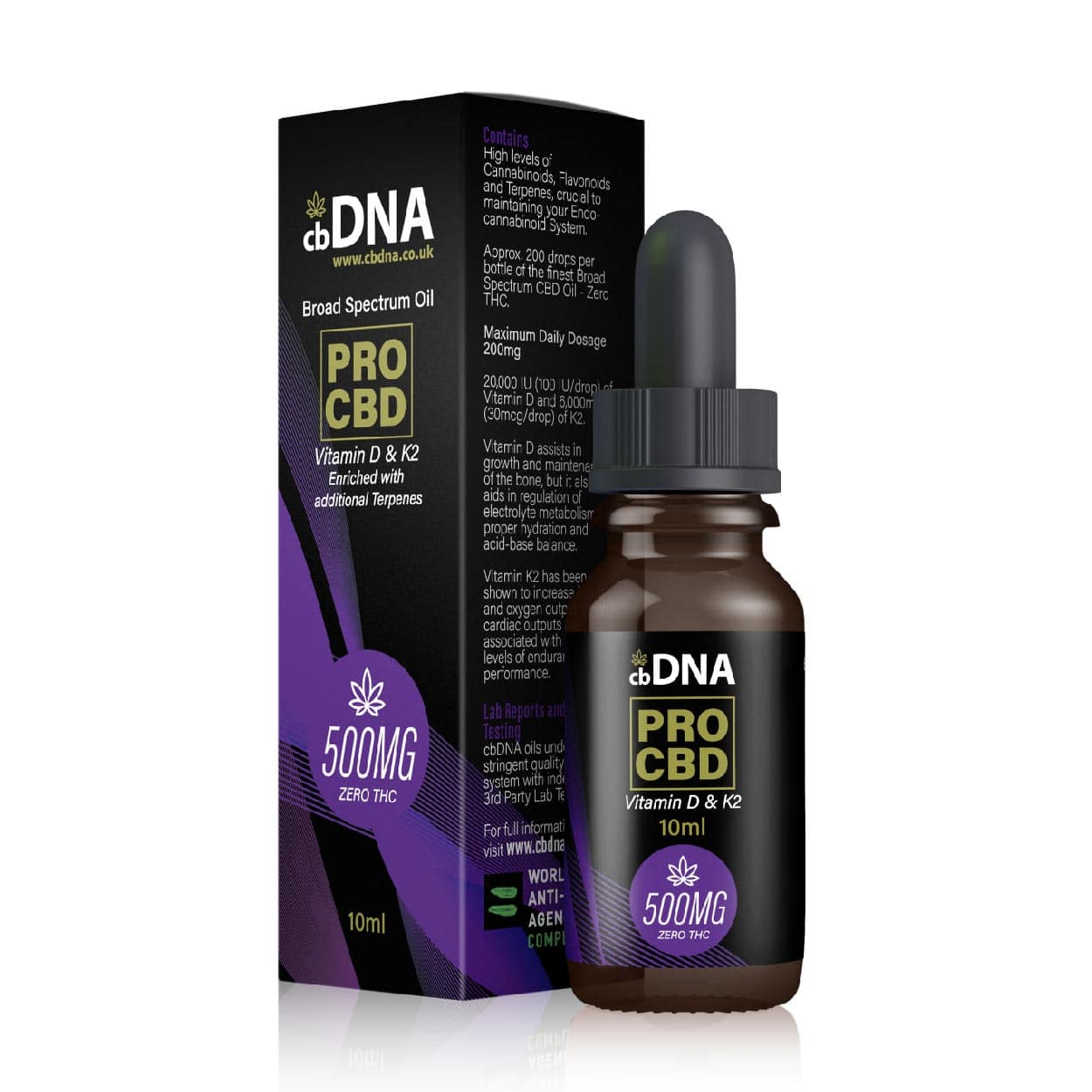 cbDNA PRO 500MG CBD Oil + Vitamin D & K2 - cbDNA